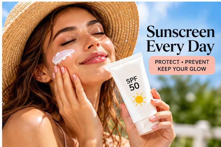 Daily sunscreen step in a skincare routine