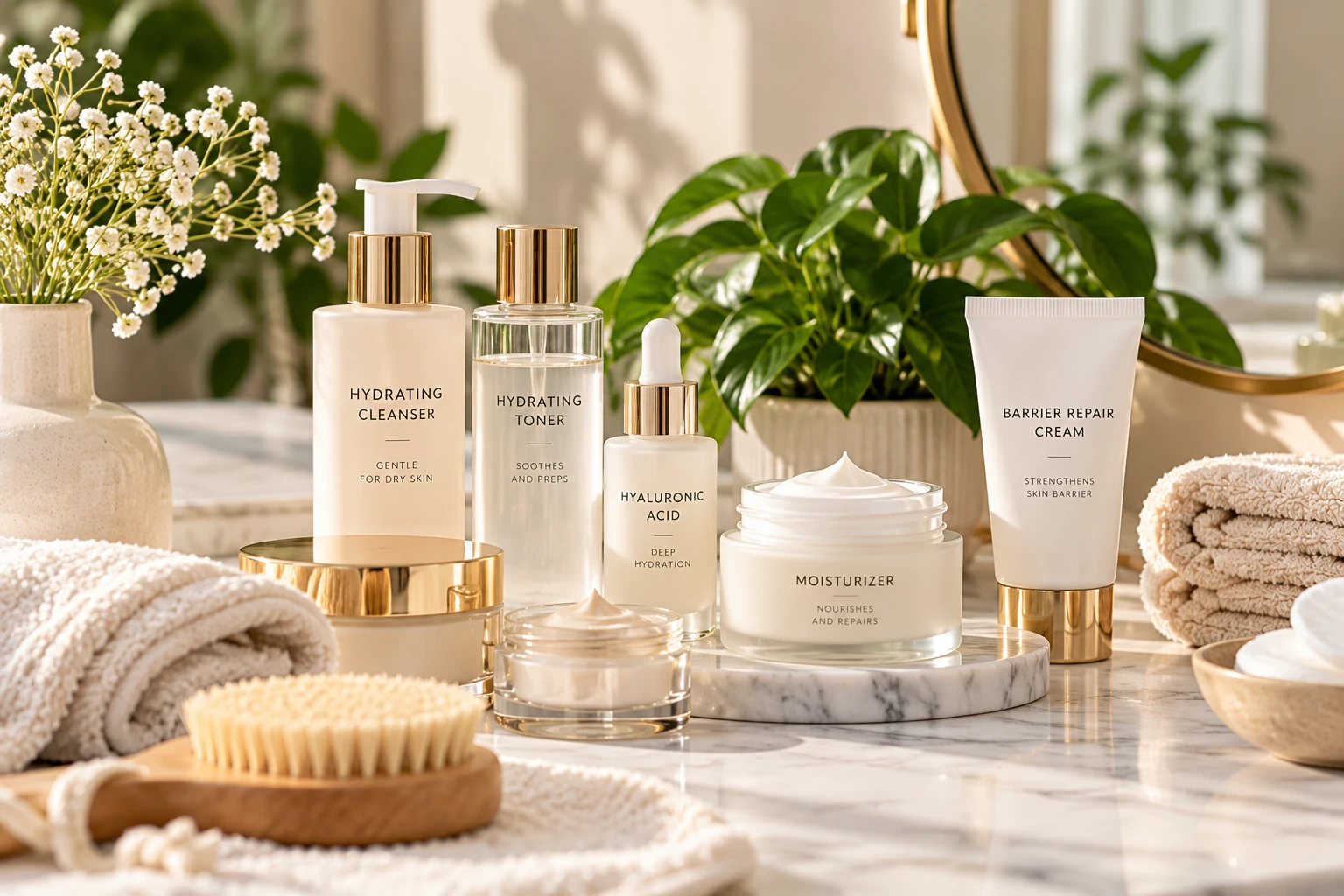 Hydrating skincare products and barrier repair cream for dry skin