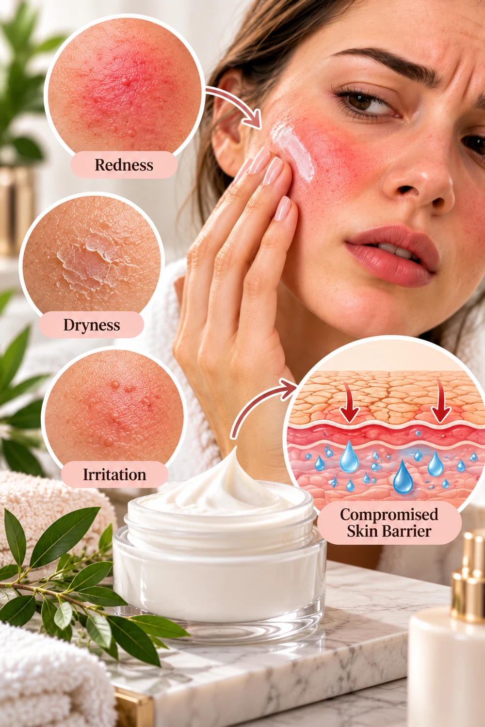 Illustration showing an irritated skin barrier and sensitive facial skin