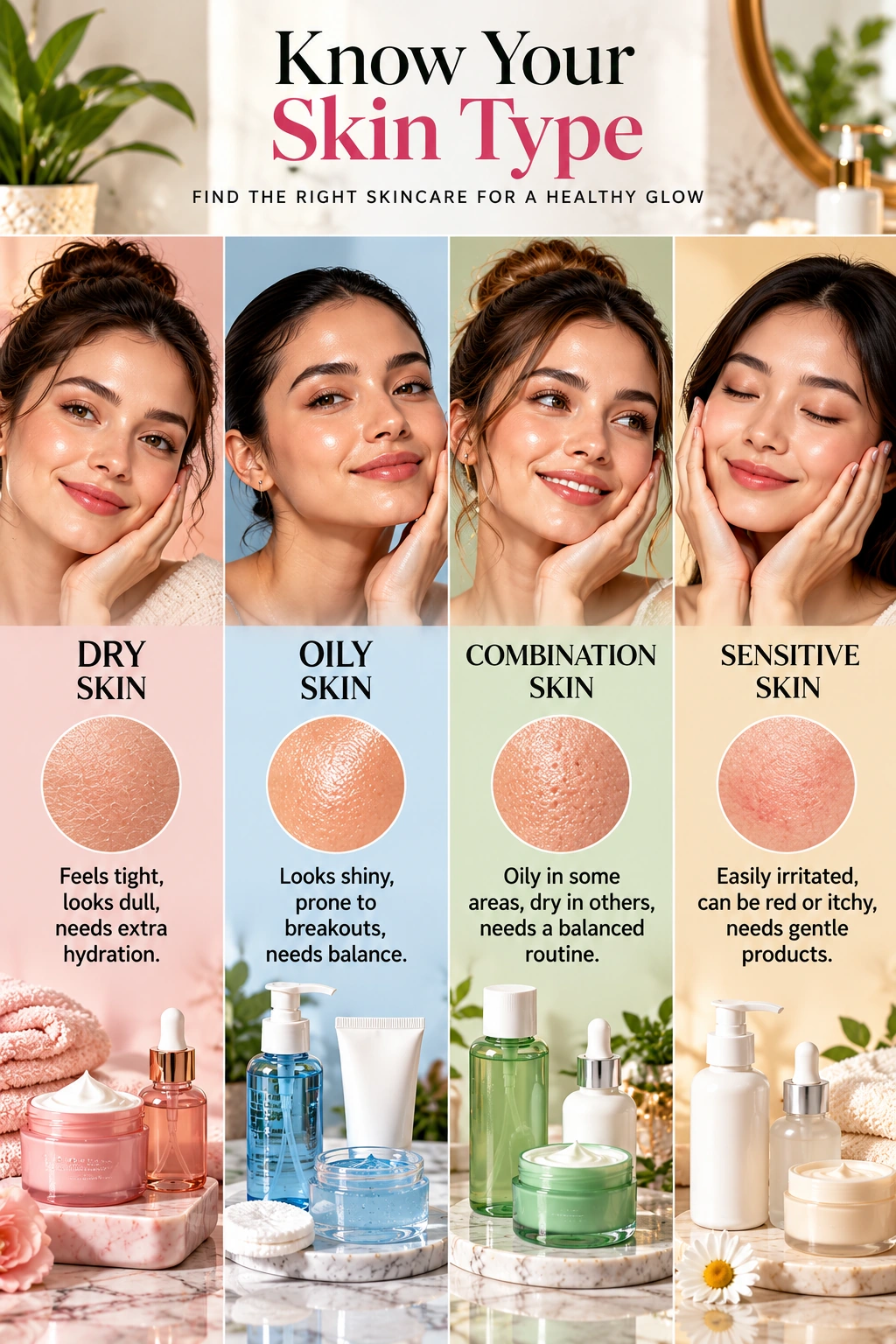 Dry oily combination and sensitive skin type guide