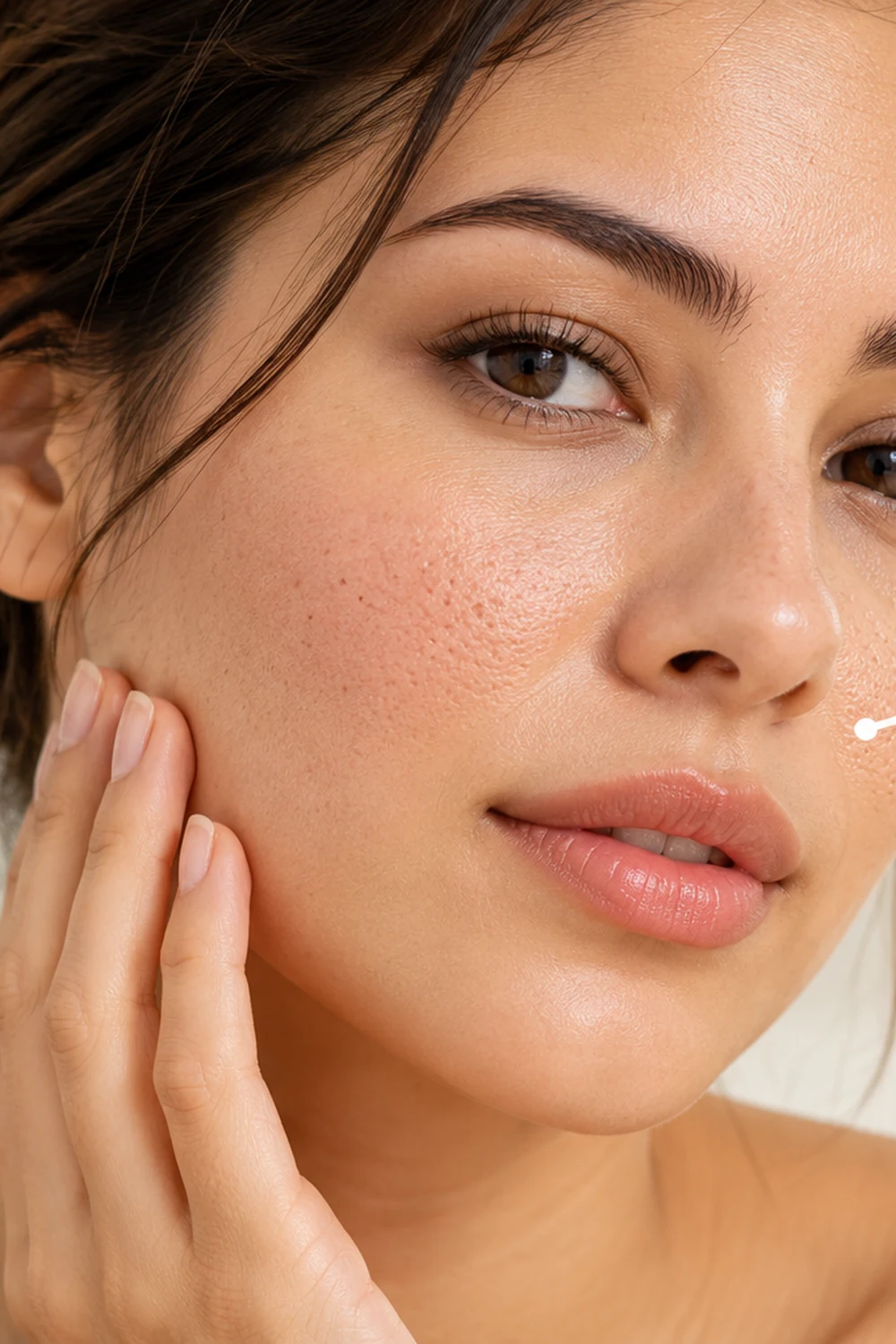 Woman with natural skin texture and visible facial pores